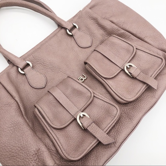 Mauve PINK Pebbled Leather Double Pocket Tote - Picture 3 of 15